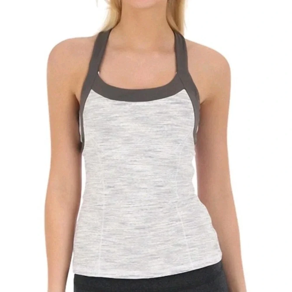 Alo Yoga Grey Racerback tank top built in bra work out activewear M